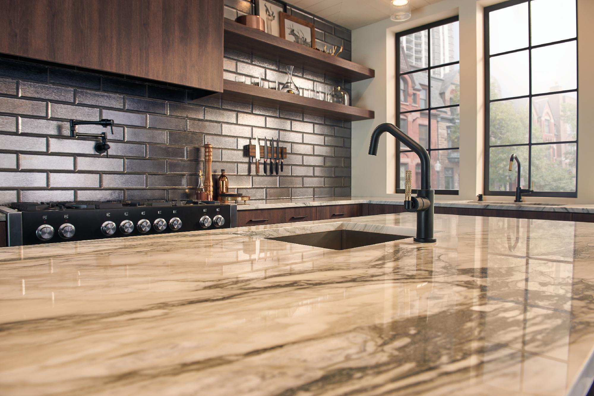 Litze SmartTouch Kitchen Faucet with Pulldown Spray Angled Spout and Knurled Handle - Matte Black/Luxe Gold 64063LF-BLGL Brizo - Image 7