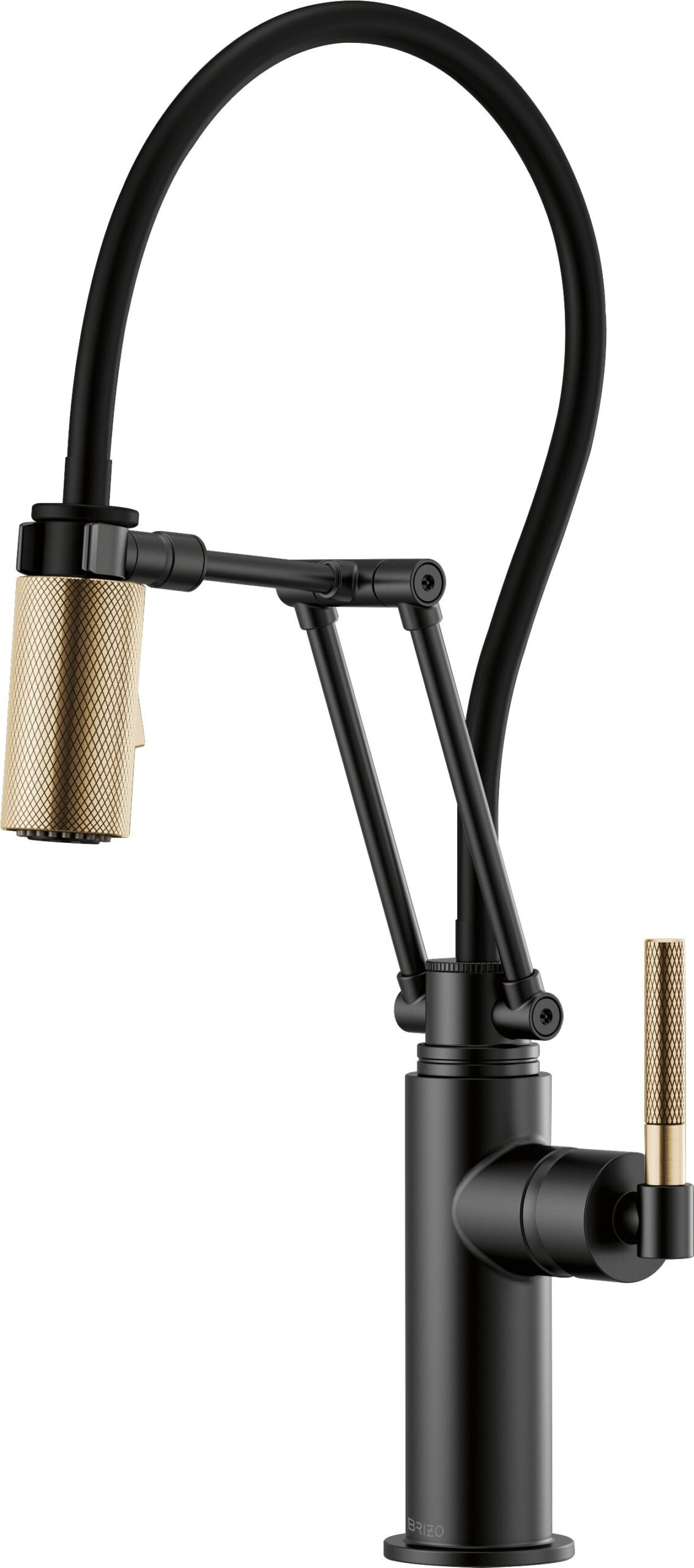 Litze Articulating Kitchen Faucet with Knurled Handle - Matte Black/Luxe Gold 63243LF-BLGL Brizo