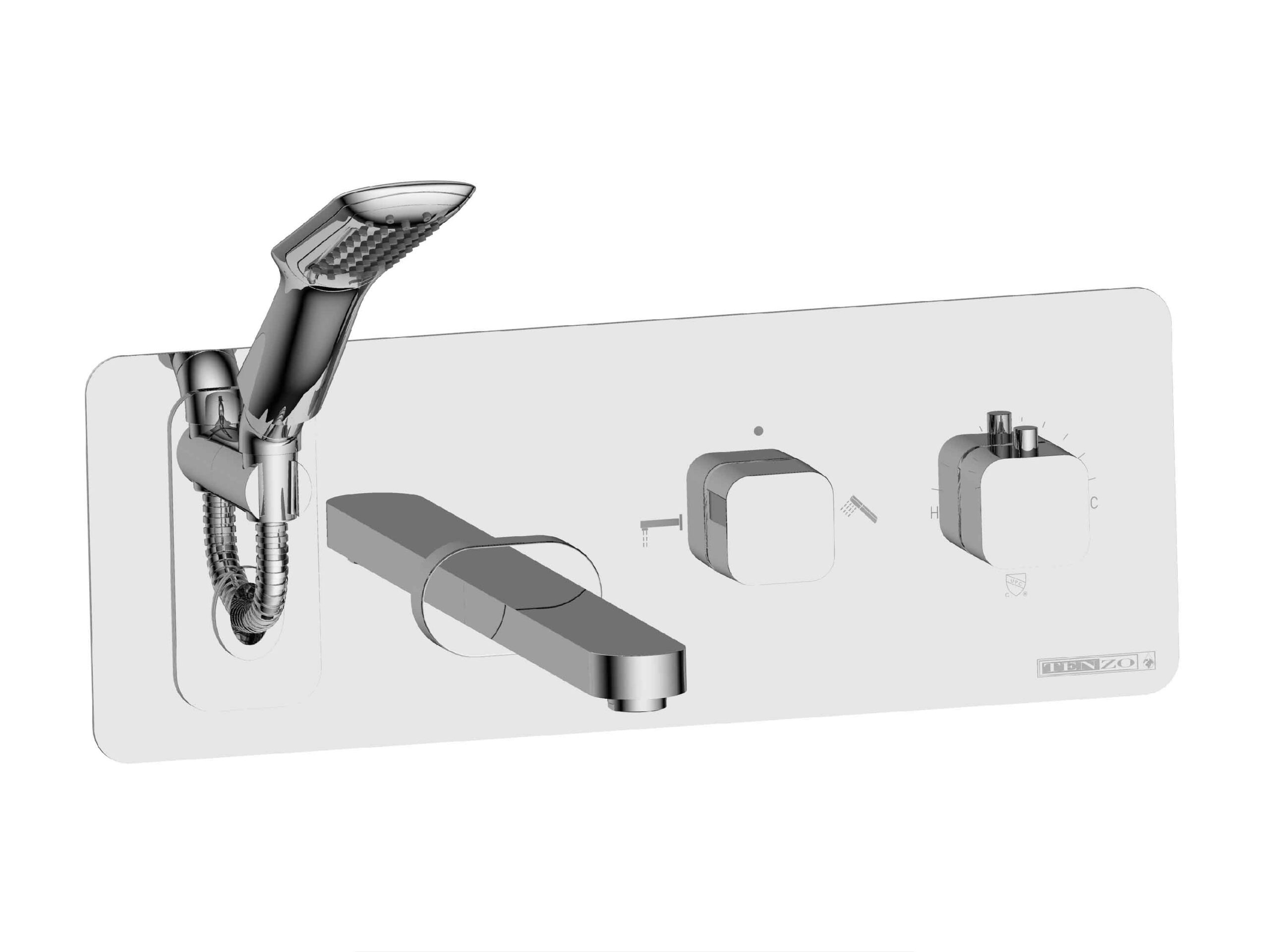 Tenzo Wall mount tub faucet with retractable hose Quantum chrome QUT73-CR