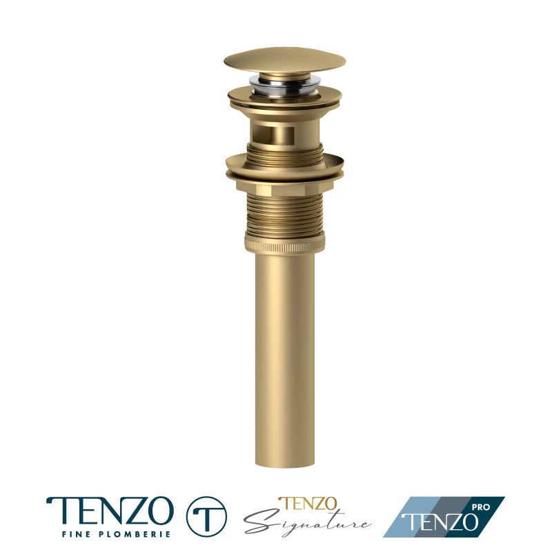 Tenzo Push pop-up drain with oveflow round brushed gold DR-OF-01-BG