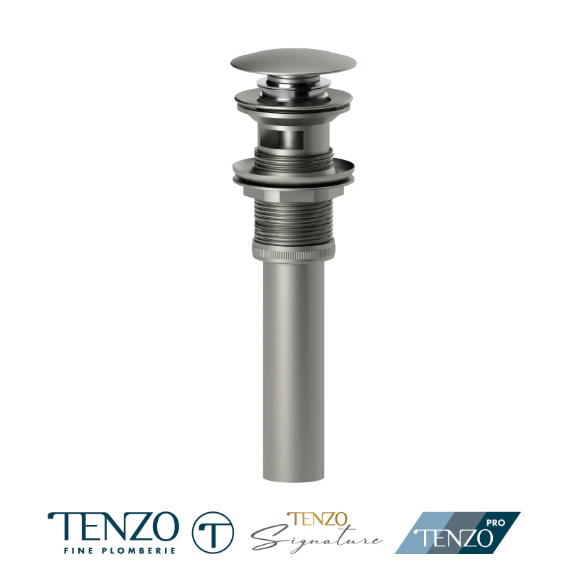 Tenzo Push pop-up drain with oveflow round brushed nickel DR-OF-01-BN
