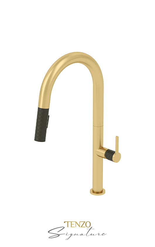 Tenzo Single-handle kitchen faucet Calozy with pull-down & 2-Function hand shower brushed gold CA130-BG - Image 2