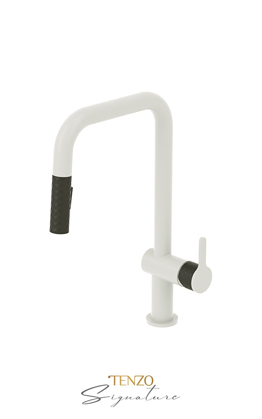 Tenzo Single-handle kitchen faucet Calozy with pull-down & 2-Function hand shower matte white / matte black CA131-MW-MB - Image 4