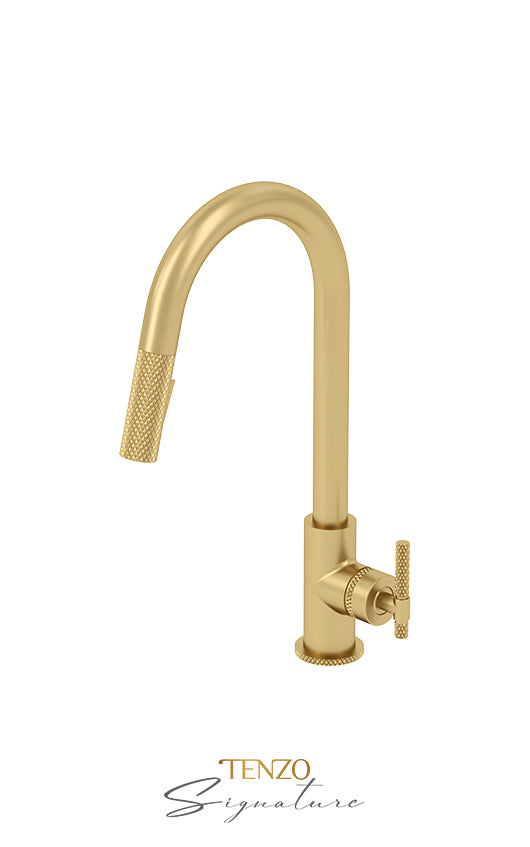 Tenzo Single-handle kitchen faucet Bellacio with pull-down & 2-Function hand shower brushed gold BE130-C-BG