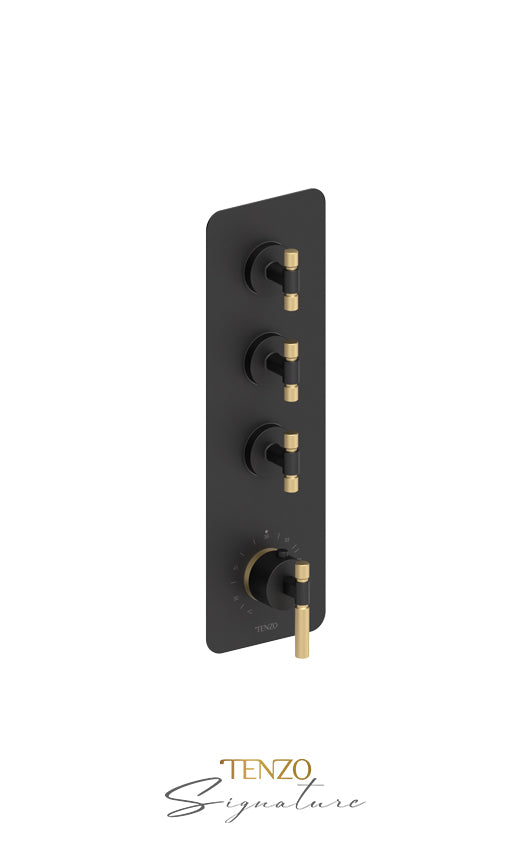 Tenzo Extenza valve 3 fcts thermo Bellacio-F matte black/brushed gold BET43-F-MB-BG