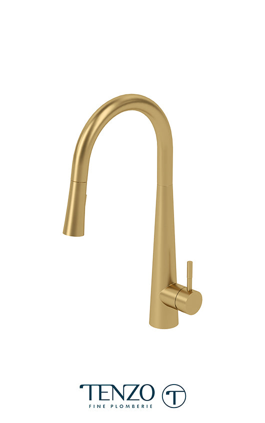Tenzo Single-handle kitchen faucet Aviva with pull-down & 2-Function hand shower brushed gold AV130-BG