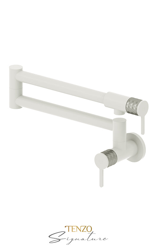 Tenzo Pot filler faucet Calozy matte white / stainless steel CA160-MW-SS