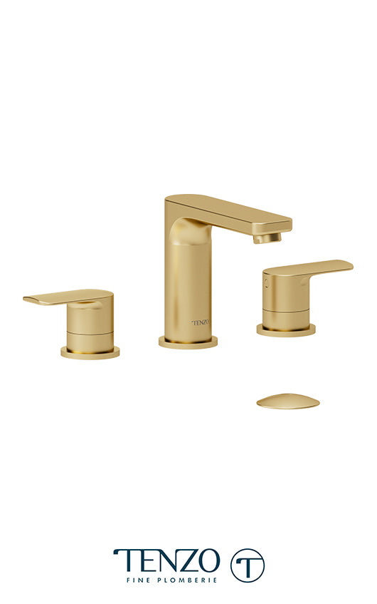 Tenzo Delano 8in lavatory faucet brushed gold with (overflow) drain DE13-P-BG