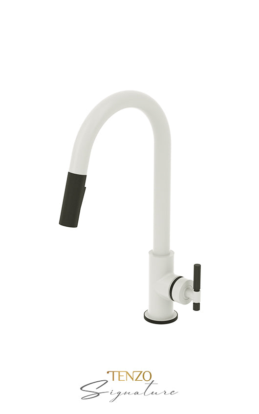 Tenzo Single-handle kitchen faucet Bellacio with pull-down & 2-Function hand shower matte white / matte black BE130-F-MW-MB - Image 3