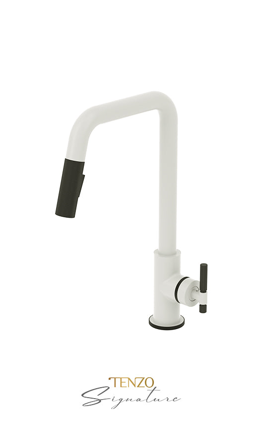 Tenzo Single-handle kitchen faucet Bellacio with pull-down & 2-Function hand shower matte white / matte black BE131-F-MW-MB - Image 4